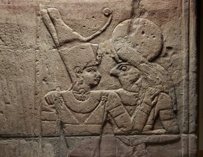Relief on a shrine erected by Pharaoh Taharqa in the court of the Temple of Amun built by him at Kawa in Nubia, 25th Dynasty, Late Period, 690-64 BC sandstone (detail) by Egyptian 25th Dynasty